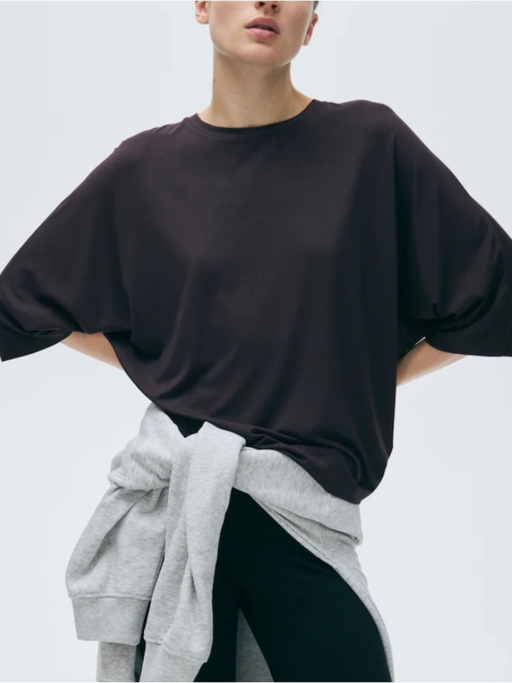 H&M Brown Women's Dark Brown Bat-Wing Sleeved Top | XS
